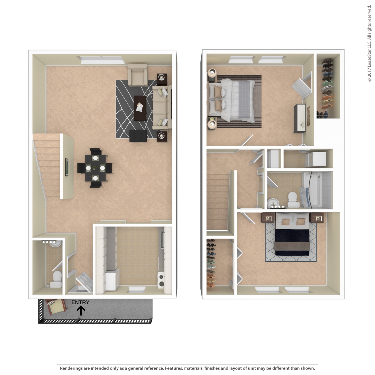 A floor plan of a house with two bedrooms
